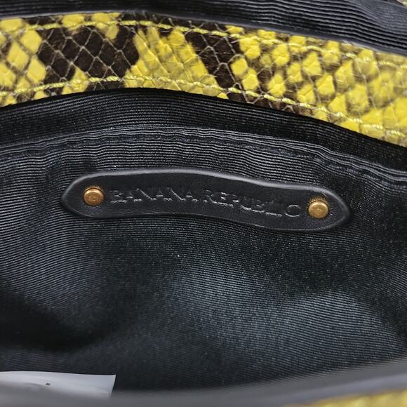 Banana Republic Womens Saddle Crossbody Yellow Goat Leather Snakeskin Embossed - Picture 6 of 9